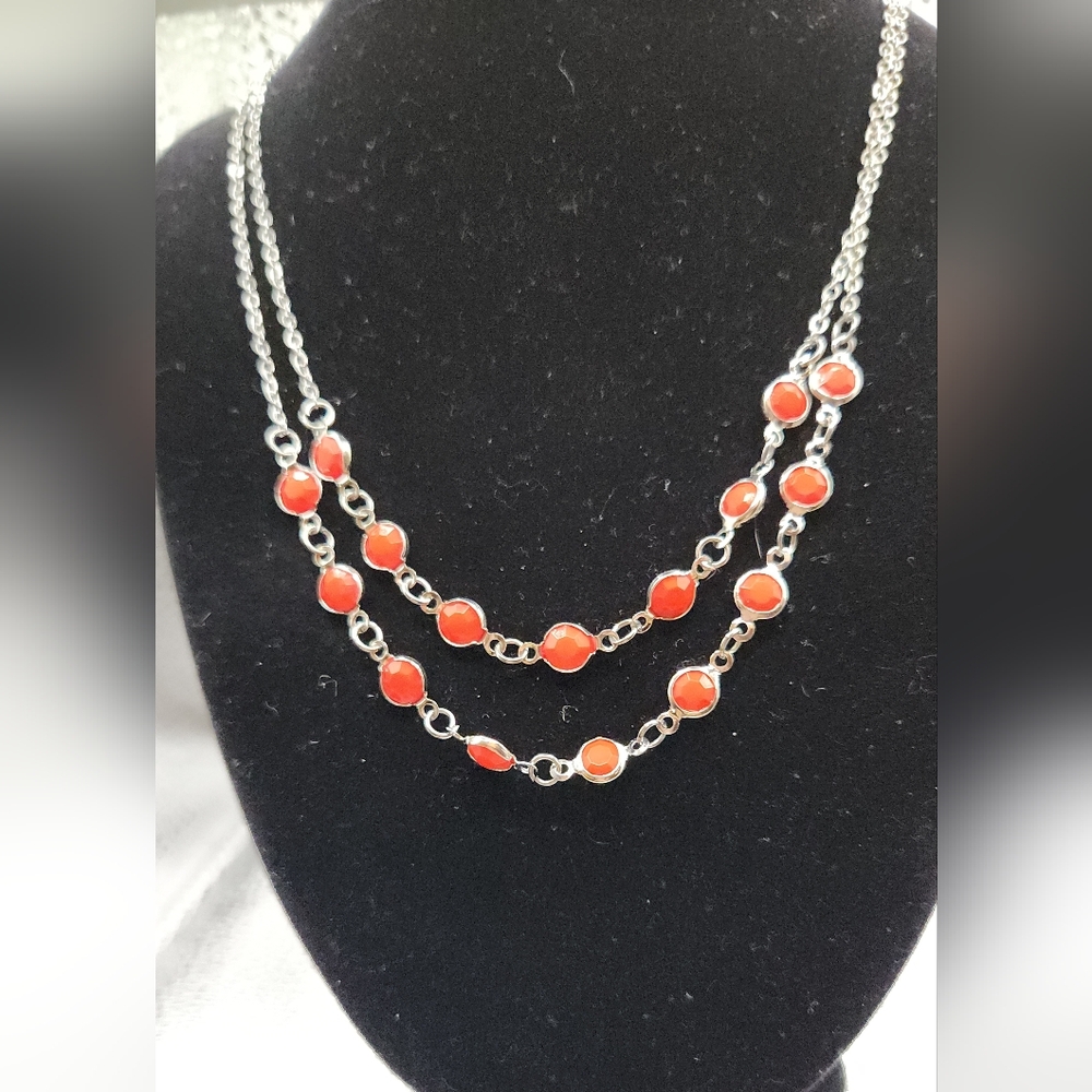 Elegant Silver and Red Necklace